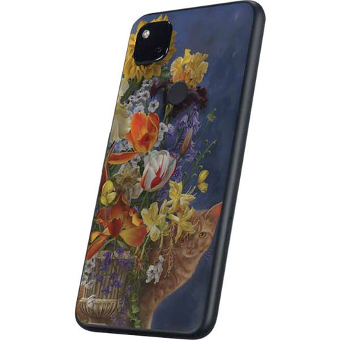 Tabby Cat with Flowers by Nene Thomas Google Pixel 4a Skin